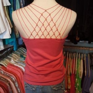 NEW YORK & CO ♡ RARE Vintage Pink Knit Embroidered 'n Beaded Back Design Tank S
